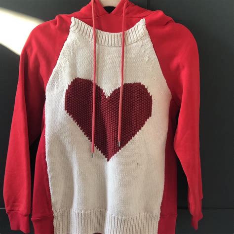 BURBERRY Heart Intarsia Cotton Blend Hoodie, Brand Size Large